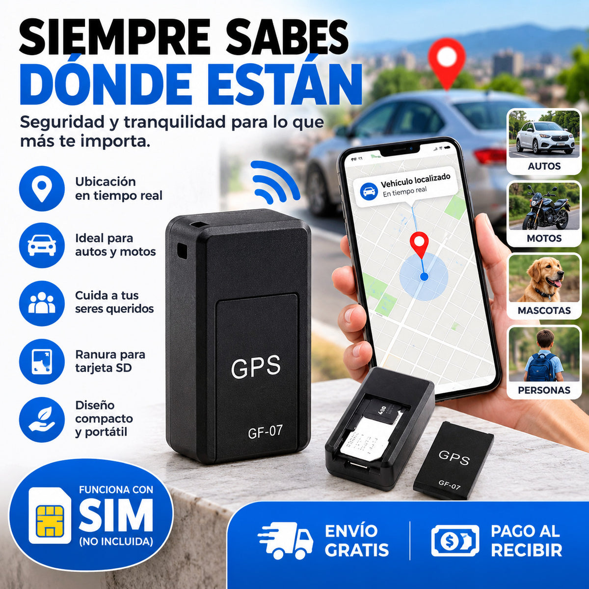 Mini GPS inteligente, fácil de usar que ubica tu auto y cuida de los tuyos. $29.990